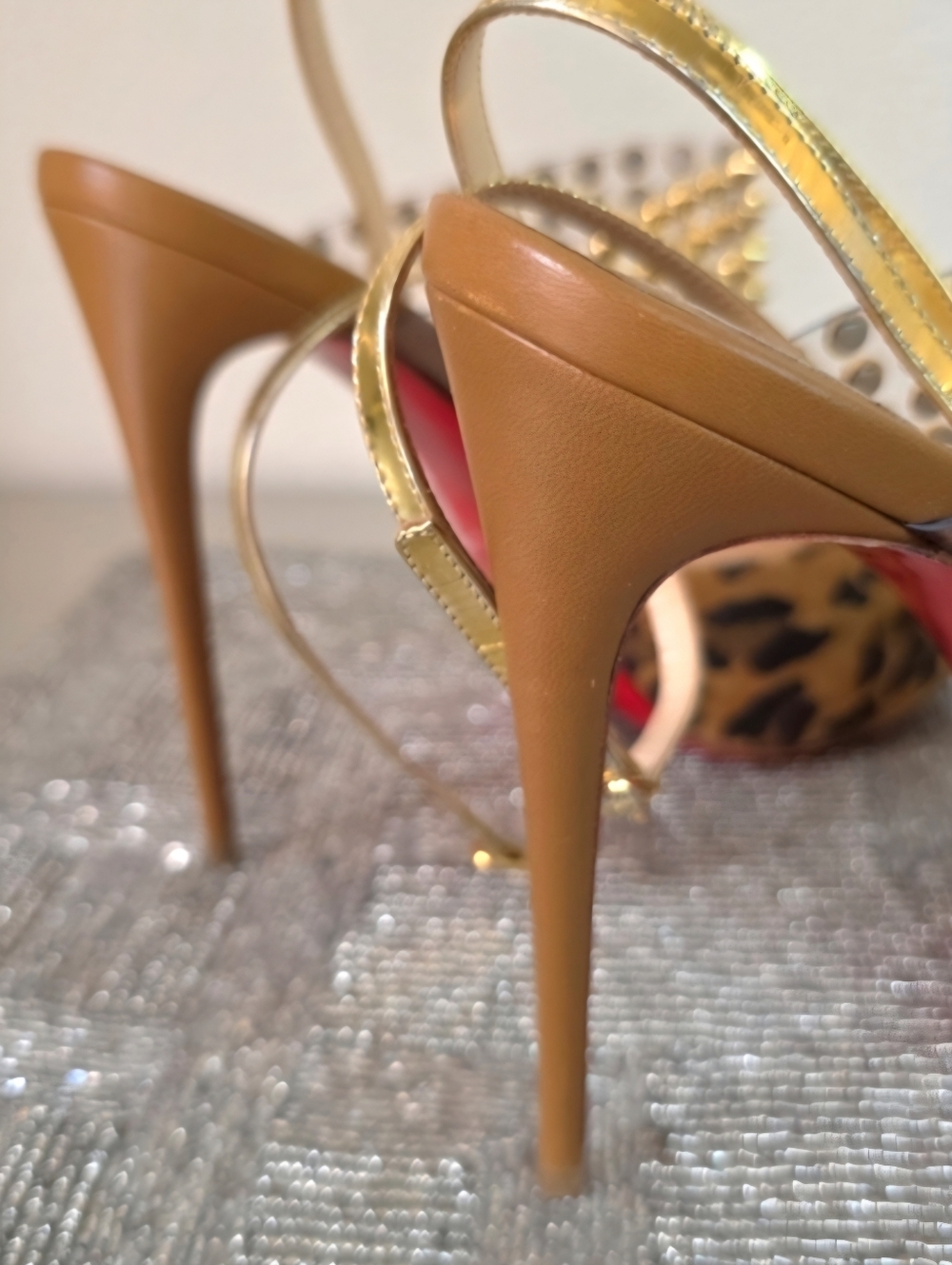 Christian Louboutin Levitagirl 120 Gold Spiked Leather Suede Leopard Heels EU39 - Picture 13 of 16